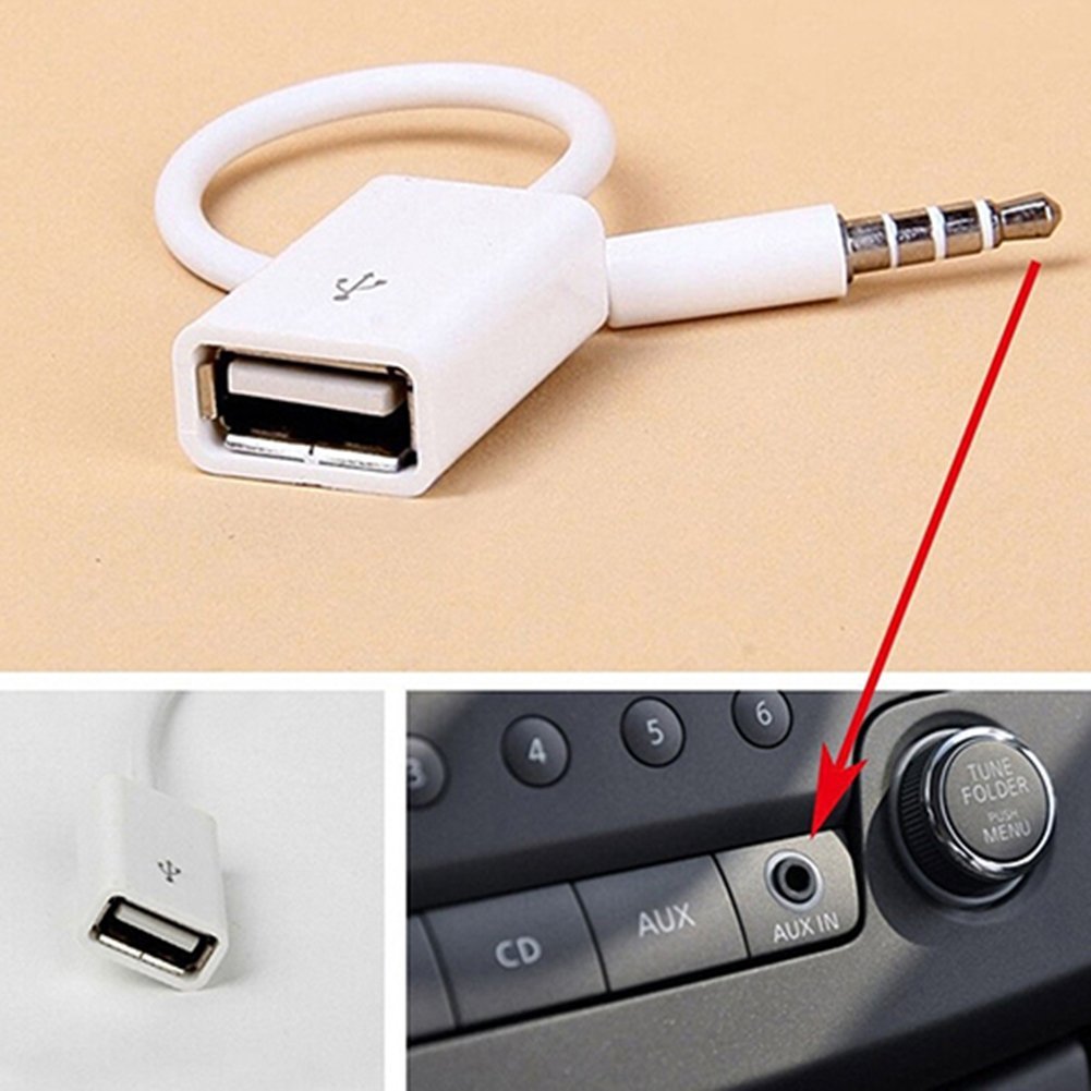 Stylish White 3.5mm Male AUX to USB 2.0 Female Adapter - High-Quality Audio Connector - Image 4