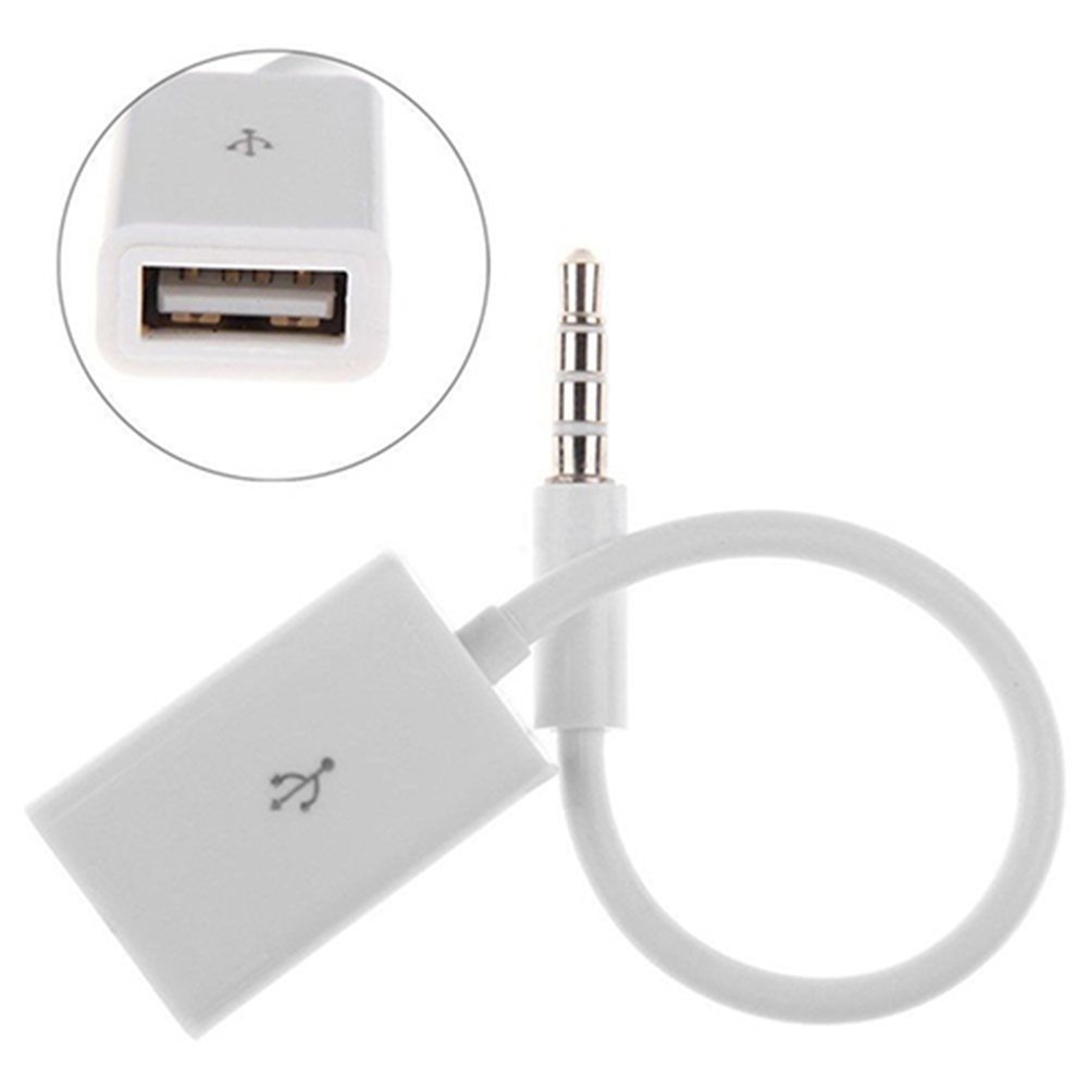 Stylish White 3.5mm Male AUX to USB 2.0 Female Adapter - High-Quality Audio Connector